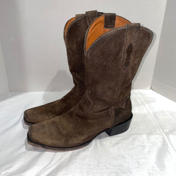 Other - Moon Shine Brown Suede Western Cowboy Boots Square Toe Block Heel Pull On Boots